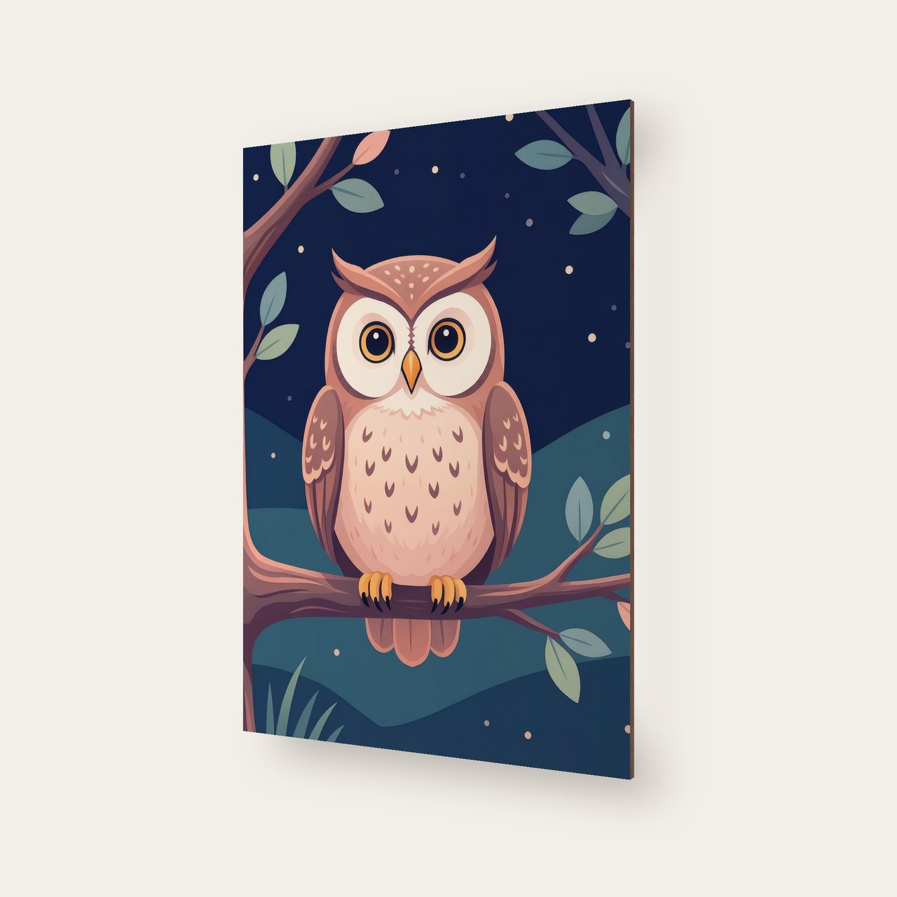 Schräg aufgenommenes Bild des Posters mit sichtbarer Holzkante und Schichten