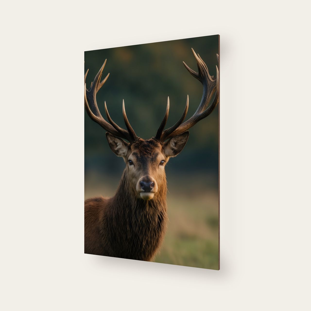 Schräg aufgenommenes Holzposter, die natürliche Holzkante ist sichtbar