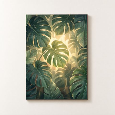 Vorderansicht des Holzposters Monstera im Licht