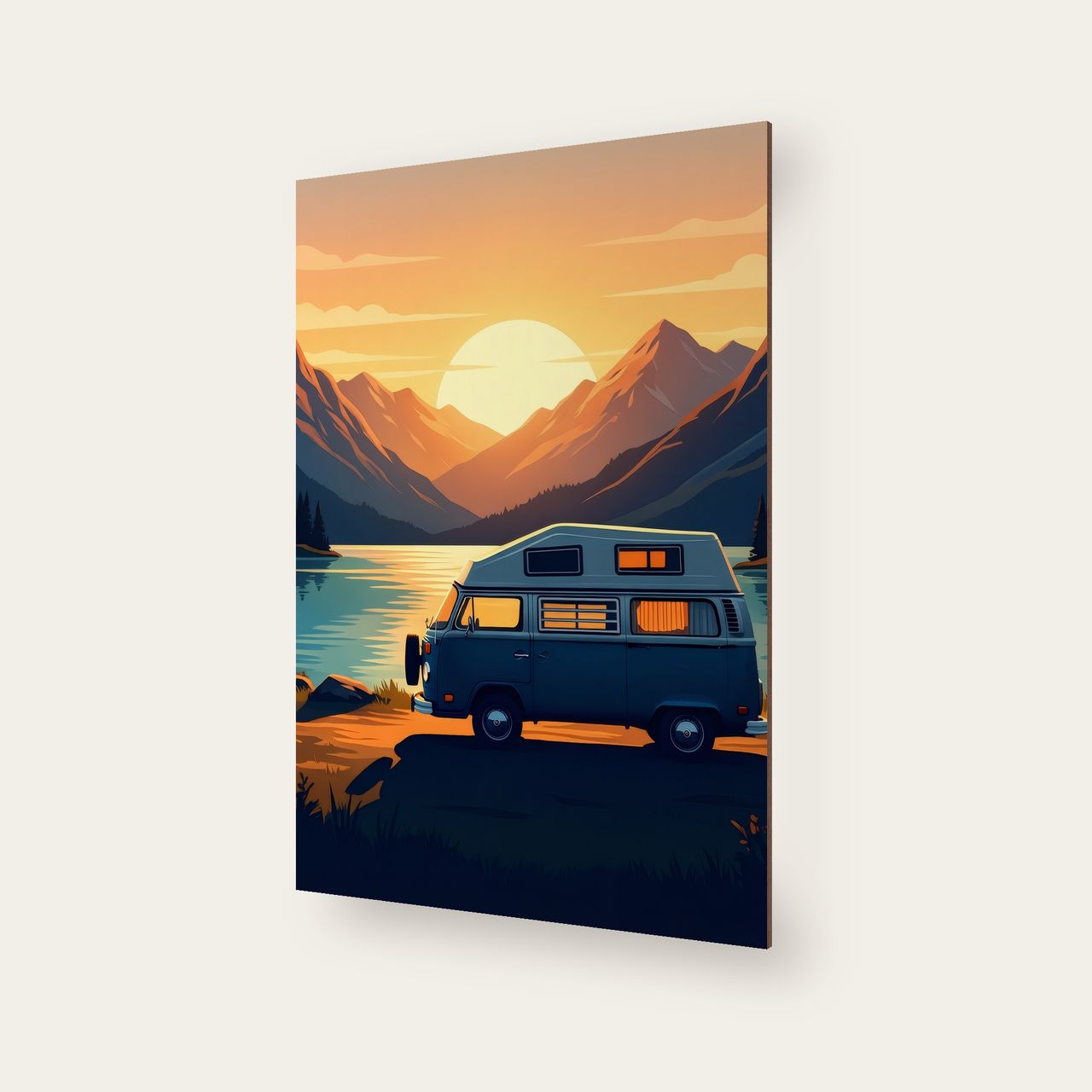 Schräg aufgenommenes Bild des Posters, sichtbare Holzkante und Schichten am Rand