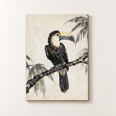 Vorderansicht des Holzposters mit einem Tukan auf einem Ast