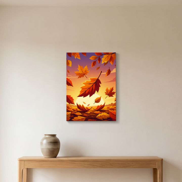 Holzposter hängt gerade an einer glatten Wand im Flur